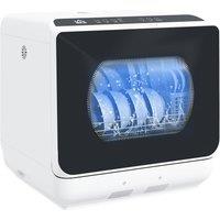 HOMCOM Worktop Dishwasher w/ 4 Place Settings 6 Programs, Black & White