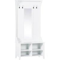 HOMCOM Hallway Furniture Set Shoe Bench Storage Mirror Cabinet Coat Rack in White