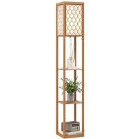 HOMCOM Modern Floor Lamp Light with 3 Shelves Fabric Lampshade Natural