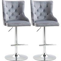 HOMCOM Bar Stools Set of 2, Swivel Velvet Barstools with Footrest, Grey