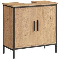 HOMCOM Under Sink Cabinet with Doors for Basin without or with Pedestal Oak in Light Oak