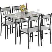 HOMCOM Modern Dining Table & Chairs Set 4 with Padded Seat Metal Frame in Light Grey