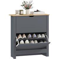 HOMCOM 12-Shoe Storage Cabinet 4 Shelves 2 Drawers Tabletop Charcoal Grey in Dark Grey