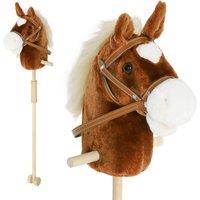 AIYAPLAY Stick Horse with Wood Wheels, Pony Neighing & Galloping Sounds in Brown