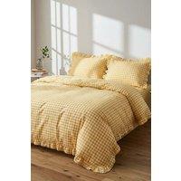 WOVCOR Double Gingham Duvet Cover Set with Ruffle Detail 200x220cm in Yellow