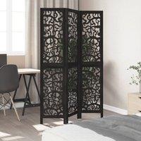 Berkfield Home Room Divider 3 Panels Black Solid Wood Paulownia