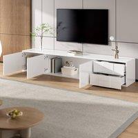 Merax High Gloss White Floating/Wall Mounted TV Unit with 3 Doors, 2 Drawers