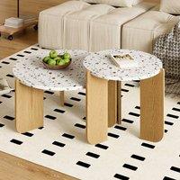 Merax 2 Piece Modern Nesting Coffee Table Set With Terrazzo Effect Tops in White