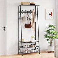 London Boutique 4-in-1 Coat Rack Shoe Bench Entryway Storage Unit w/10 Hooks&Shoe Rack in Black