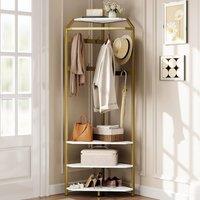 London Boutique Corner Hall Tree Coat Rack w/ Shoe Bench 3-Tier Shelves w/ 12 Hooks in White