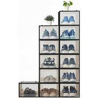 London Boutique 12PCS Stackable Plastic Shoe Storage Boxes Collapsible Shoe Organizer in Clear