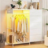 London Boutique 6-Drawer Dresser w/Hanging Rod & Charging Station Chest of Drawers in White