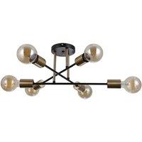Netlighting Formio Multi Arm Semi Flush Ceiling Lamp Matt Black Honey Brass 6xE27 in Gold