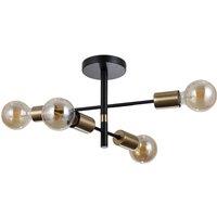 Netlighting Piansi Multi Arm Semi Flush Ceiling Lamp Matt Black Honey Brass 4xE27 in Gold