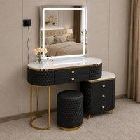 Sliding Wardrobes 4U Modern Dressing Table with LED Mirror, Stool & Storage Cabinet W130cm in Black