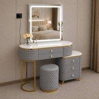 Sliding Wardrobes 4U Modern Dressing Table with LED Mirror, Stool & Storage Cabinet W130cm in Grey