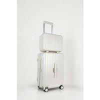 JLY 2 Piece Suitcase Set: Vanity Case & Cabin with Cupholder, TSA Lock in Off-White