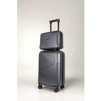 JLY 2 Piece Hard Shell Luggage Suitcase Set | Strap On Vanity Case + 20' inch Small Cabin Suitcase in Dark Grey