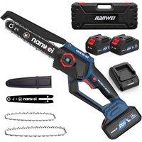 NANWEI Powerful Mini Chainsaw 8 Inch Cordless with 2 Batteries & 2 Chains