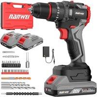 NANWEI Powerful Cordless Drill Driver 20V with 2 Batteries & LED Light