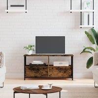 Berkfield Home TV Cabinet Smoked Oak 90x33x45 cm Engineered Wood&Iron in Brown | Size: 90 x 33 x 45 cm