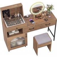 Costway Modern Makeup Vanity Table Set Dressing Desk w/Mirror & Lights & Stool in Natural