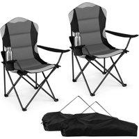 Gymax 2 Pieces Folding Camping Chairs for Adults with Cup Holders in Black