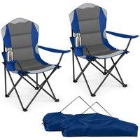 Gymax 2 Pieces Folding Camping Chairs for Adults with Cup Holders in Blue