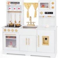 Costway Play Kitchen Toy Set Kitchen Playset with Coffee Maker & Sink in White
