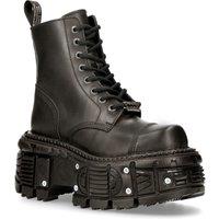 New Rock Unisex Leather Combat Platform Boots- TANK083-C1 in Black | Size: 3