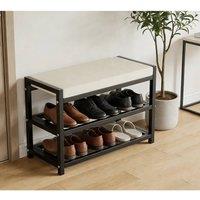 KORVIXA 2Tier Shoe Storage Bench Cushioned Seat Hallway Cabinet Rack in Black | Size: 100 cm x 100 cm