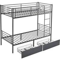KORVIXA 3FT Twin Bunk Bed Frame With Storage Drawers Ladder in Black | Size: King
