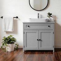 EONLION Grey Under Sink Bathroom Cabinet 60cm - Drawer Storage Unit
