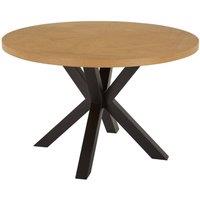 FORGEVIO Round Dining Table Black Starburst Legs Parquet Natural Oak in Light Oak | Size: 0.6m2