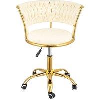 KORVIXA Velvet Vanity Chair with Gold Frame in Beige | Size: 100 cm x 100 cm