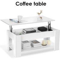 KORVIXA Coffee Table With Storage Lift Top Up Drawer Shelf in White | Size: 100 cm x 100 cm