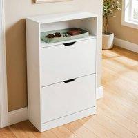 KORVIXA 2 Drawer Shoe Cabinet with Shelf Slim Space-Saving Storage in White | Size: 100 cm x 100 cm