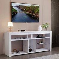 KORVIXA LED Tall Entertainment Center for PS4, 55" Media TV Stand in White | Size: 100 cm x 100 cm