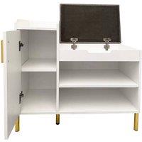 KORVIXA Shoe Storage Bench with Seat Cushion in White | Size: 100 cm