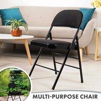 Kelvenix Black Folding Chairs Padded Fabric Seats Metal Frame Foldable | Size: 100 cm