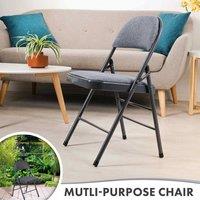 Kelvenix Dark Grey Folding Chairs Padded Fabric Seats Metal Frame Foldable | Size: 100 cm