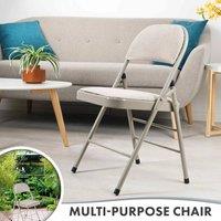 Kelvenix Camel Cream Folding Chairs Padded Fabric Seats Metal Frame Foldable | Size: 100 cm