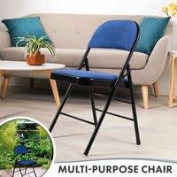 Kelvenix Navy Blue Folding Chairs Padded Fabric Seats Metal Frame Foldable | Size: 100 cm