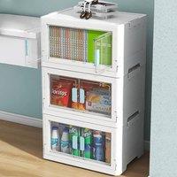 Kelvenix Three-piece White Clear Home Storage Box Lid Wheels Standing