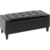 FORGEVIO PU Leather Storage Ottoman Bench Wood Frame in Black | Size: 0.6m2