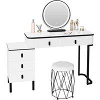 FORGEVIO Dressing Table with LED Lights Mirror Stool in White | Size: 0.6m2