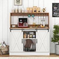 KORVIXA Farmhouse Coffee Bar Cabinet w/ Sliding in White | Size: W700mm x H750mm
