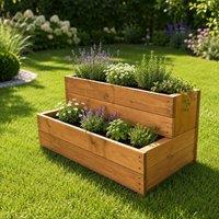 EONLION 2 Tier Wooden Planter Raised Bed Garden Flower in Brown | Size: 100g