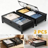 EONLION 2x Underbed Storage Box on Wheel Lid Under Bed Sofa Portable in Black | Size: 500mm