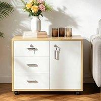 EONLION 3 Drawer Mobile File Cabinet Lockable Documents Storag in White | Size: 100 cm